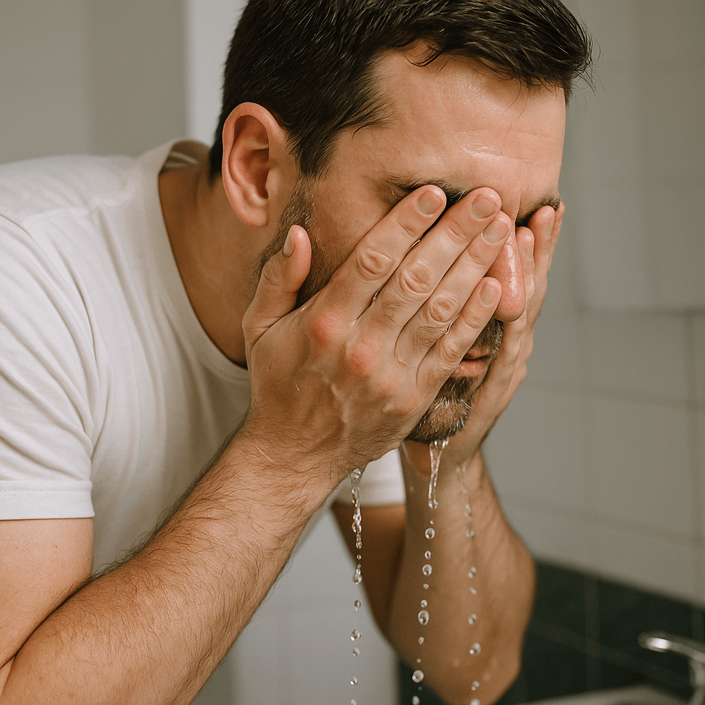 Man maakt gezicht nat ter voorbereidng van het scheren