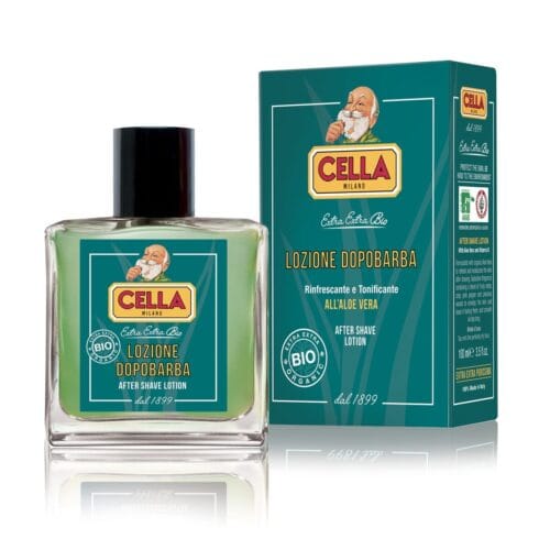 Cella aftershave lotion met aloë vera, groene fles.